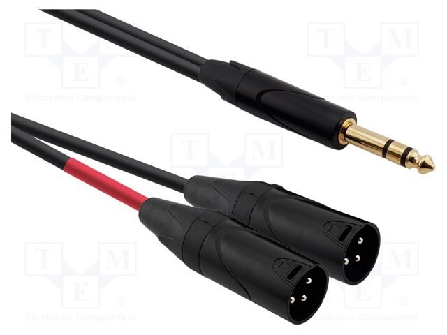 Cable; Jack 6,3mm plug,XLR male 3pin x2; 4m; black; PVC