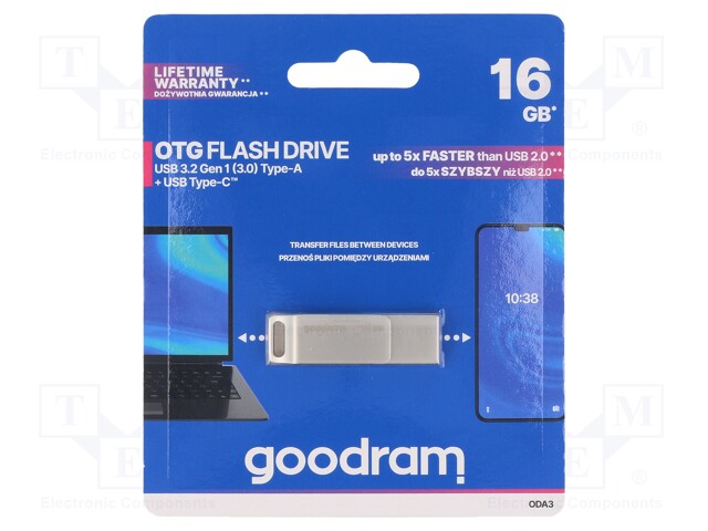 Pendrive; USB 3.2; 16GB; Read: 60MB/s; Write: 20MB/s; Colour: silver