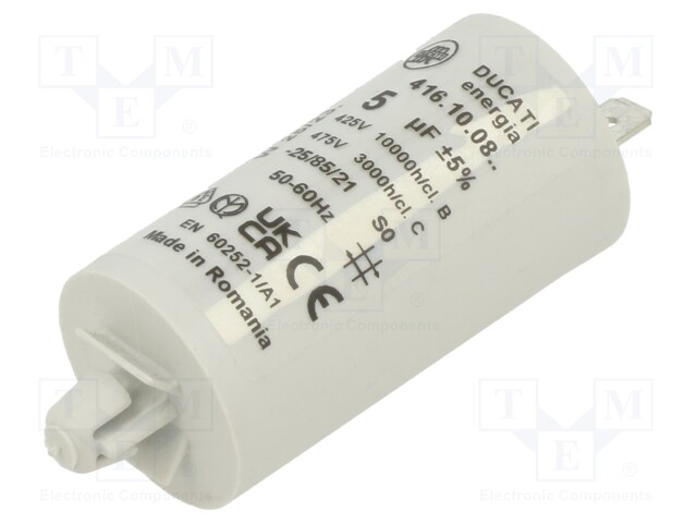 Capacitor: motors, run; 5uF; 400VAC; Ø28x55mm; -25÷85°C; ±5%