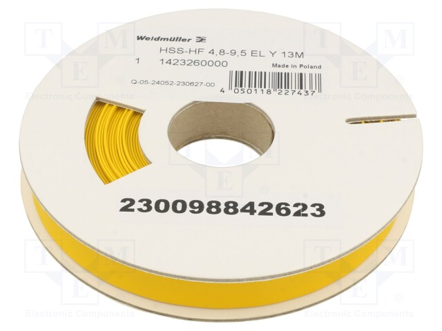 Heat shrink sleeve; polyolefine; yellow; Temp: -55÷105°C; L: 13m