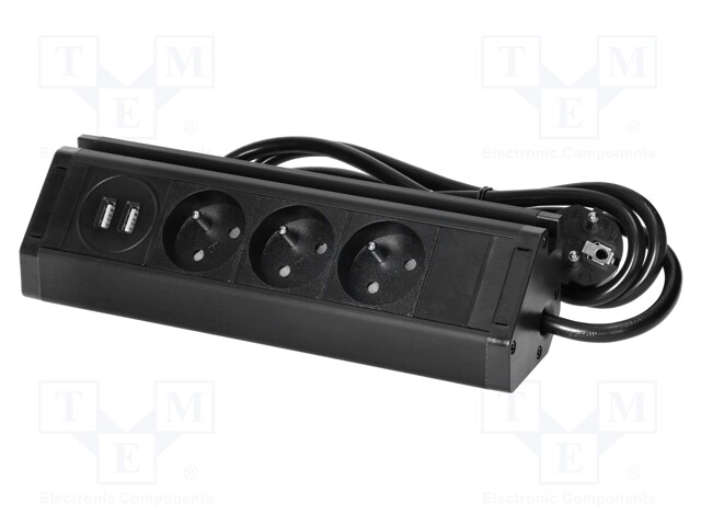 Plug socket strip: furniture; IP20; 3680W; black; 230VAC; 1.5m