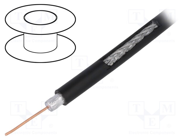 Wire: coaxial; RG6; 1x75Ω; solid; Cu; polyetylene; black; 250m