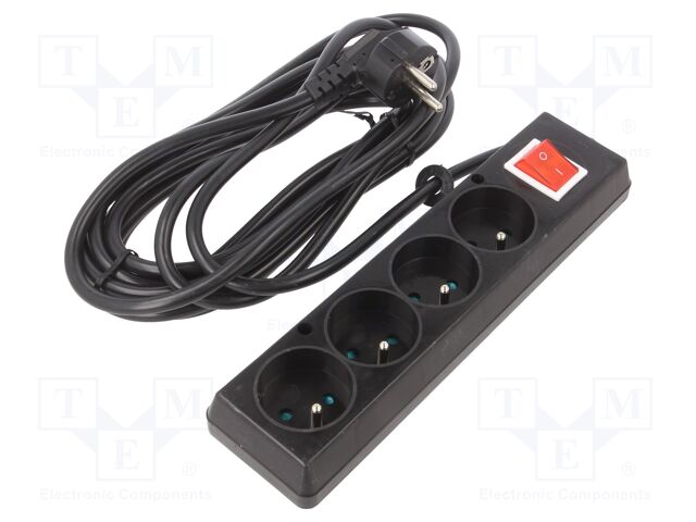 Extension lead; 3x1.5mm2; Sockets: 4; PVC; black; 5m; 16A