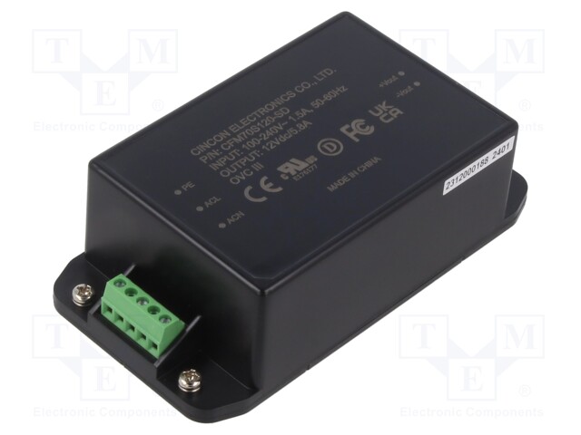 Power supply: switched-mode; 70W; 12VDC; 5.8A; 80÷264VAC; -30÷80°C