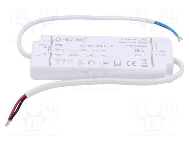 Power supply: switched-mode; LED; 20W; 24VDC; 830mA; 220÷240VAC