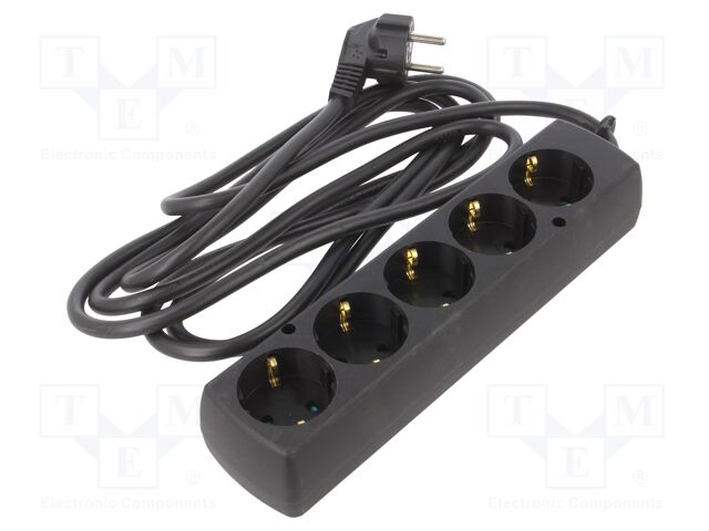 Extension lead; Schuko; Sockets: 5; PVC; black; 3x1,5mm2; Len: 3m