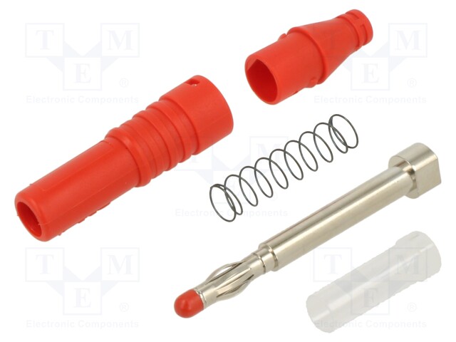 Plug; 4mm banana; 32A; 30VAC; 60VDC; red; insulated; 2.5mm2; 69mm