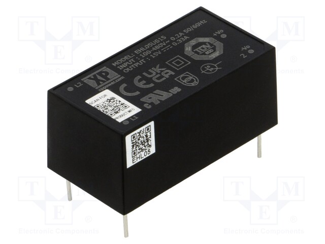 Converter: AC/DC; 5W; Uout: 15VDC; Iout: 330mA; OUT: 1; 83%; THT; EHL