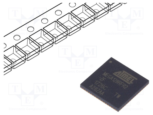 AVR microcontroller; EEPROM: 4kB; SRAM: 16kB; Flash: 128kB; VQFN64