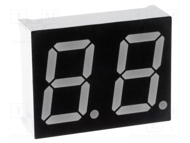 Display: LED; 7-segment; 14.2mm; yellow; 25mcd; anode; No.char: 2