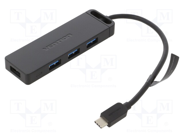 Hub USB; USB A socket x4,USB C plug; USB 3.0; PnP; black; 5Gbps