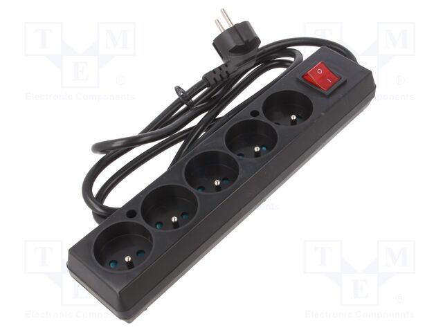 Extension lead; 3x1.5mm2; Sockets: 5; PVC; black; 1.5m; 16A