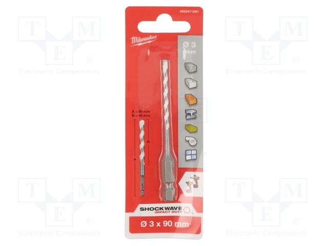 Drill bit; Ø: 3mm; L: 45mm; tungsten carbide; universal