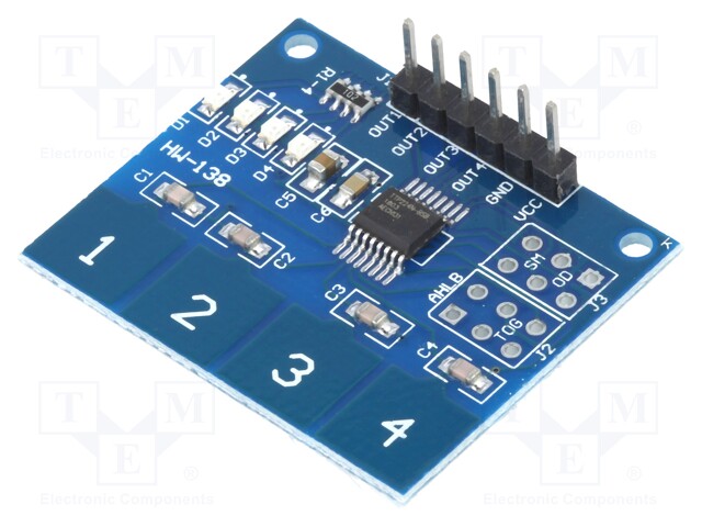Sensor: touch; capacitive; Channels: 4; IC: TTP224; 2.4÷5.5VDC