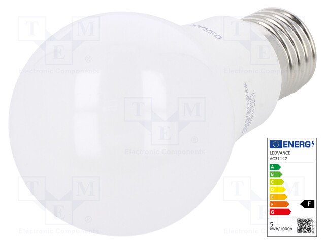 LED lamp; cool white; E27; 230VAC; 500lm; 6W; 6500K; CRImin: 80
