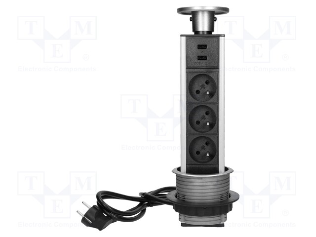 Plug socket strip: furniture; IP20; 3680W; black-silver; 230VAC