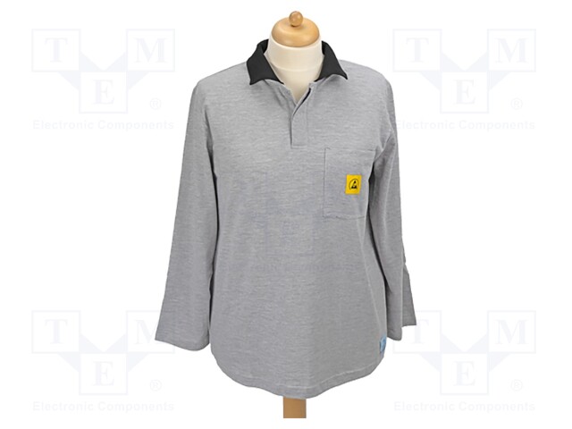 Polo shirt with long sleeves; ESD; L; EN 61340-5-1; grey