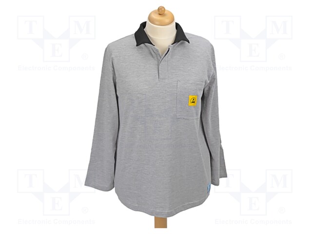 Polo shirt with long sleeves; ESD; XS; EN 61340-5-1; grey