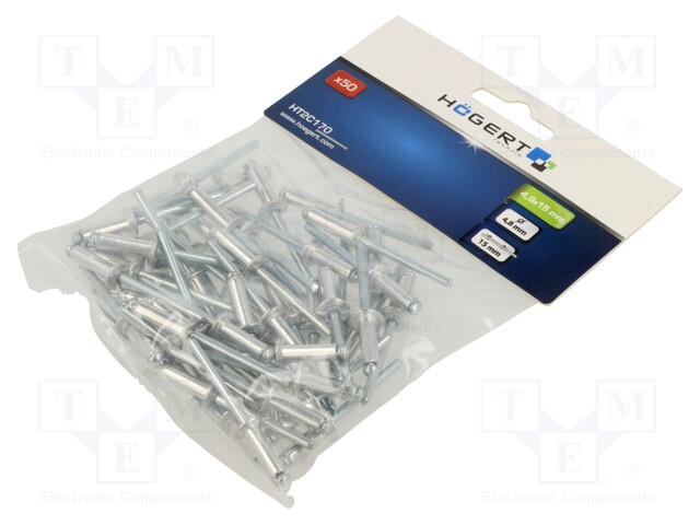 Rivet; aluminium; Rivet diam: 4.8mm; L.rivet: 15mm; 50pcs.