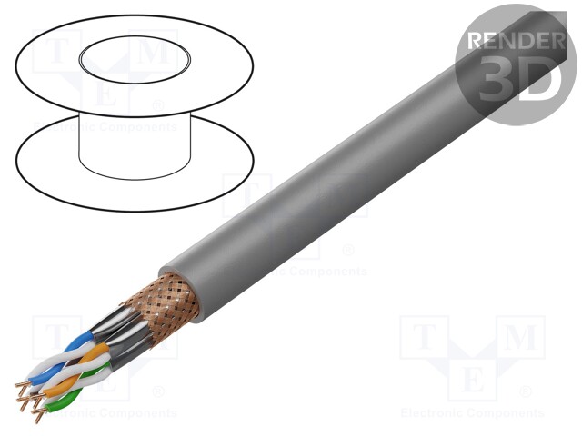 Wire; S/FTP,ETHERLINE® LAN 500; 6a; solid; Cu; 4x2x23AWG; PVC; grey