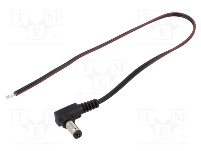 Cable; wires,DC 5,5/2,1 plug; angled; 0.35mm2; black; 0.25m