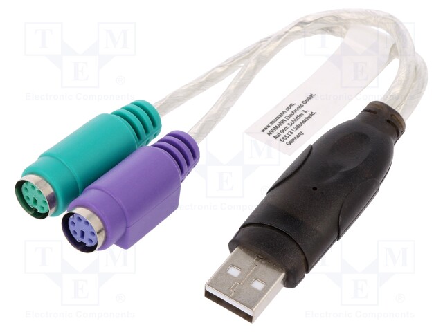 Adapter USB-PS2; PS/2 socket x2,USB A plug; USB 1.1