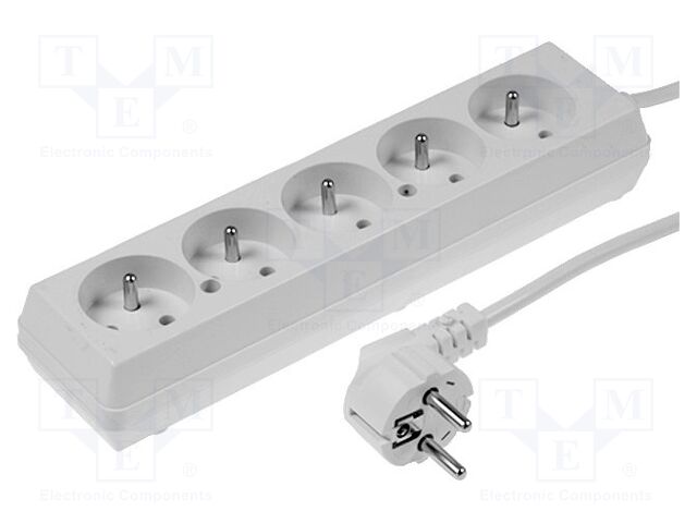 Extension lead; 3x1.5mm2; Sockets: 5; PVC; white; 3m; 16A
