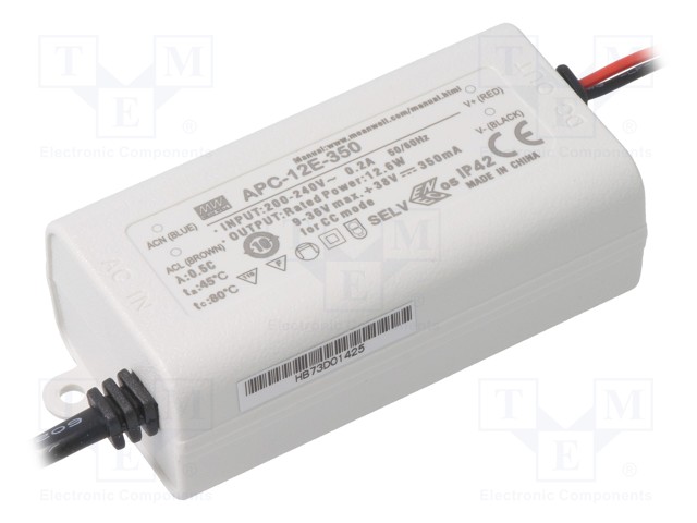 Power supply: switched-mode; LED; 12.6W; 9÷36VDC; 350mA; IP42; 80g