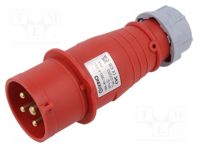 Connector: AC supply; plug; male; 16A; IEC 60309; IP44; PIN: 4E-12