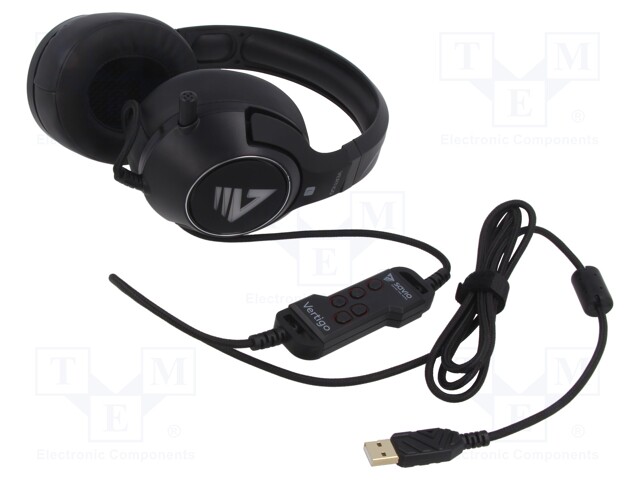 Headphones with microphone; black,red; USB A; 2.4m; 20Hz÷20kHz