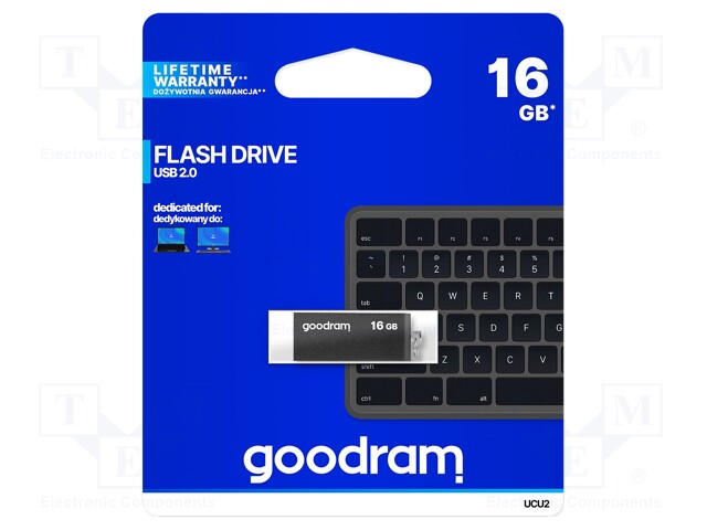 Pendrive; USB 2.0; 16GB; Read: 20MB/s; Write: 5MB/s; Colour: black