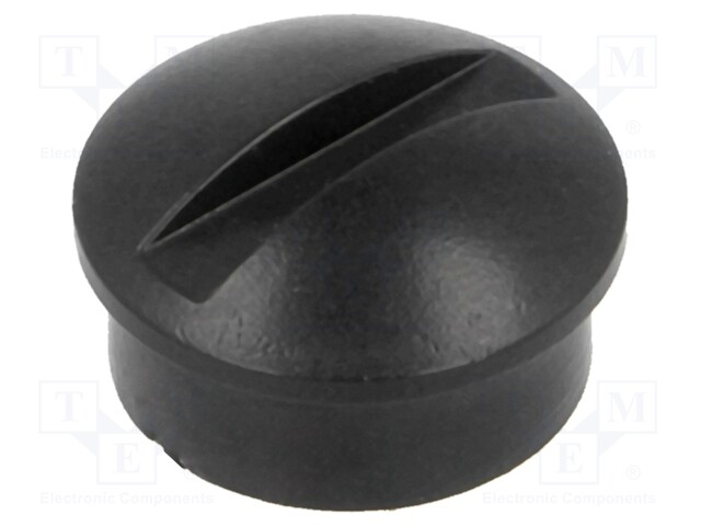 Knob; miniature; plastic; Shaft d: 6mm; Ø12x3mm; black; push-in