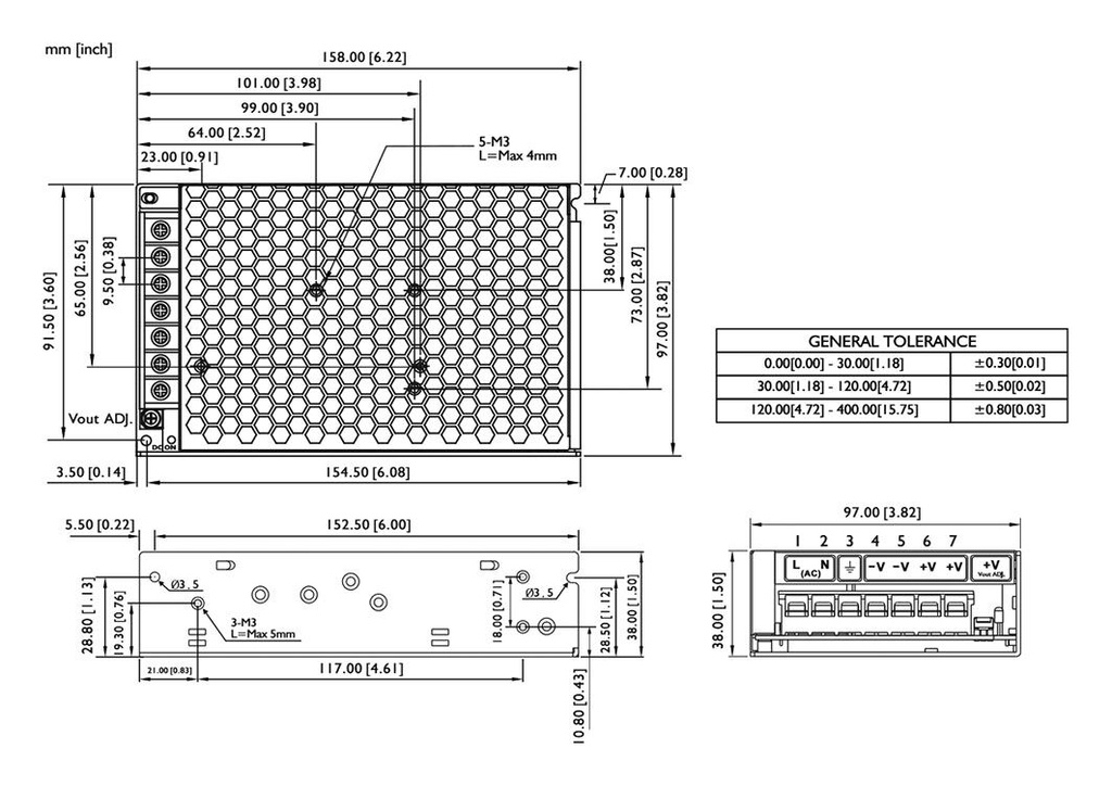 Power supply: switching; for building in; 102W; 15VDC; 7A; OUT: 1