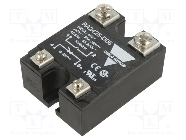 Solid State Relay, SPST-NO, 25 A, 280 VAC, Panel, Screw, Zero Crossing