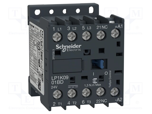 Contactor: 3-pole; NO x3; Auxiliary contacts: NC; 24VDC; 9A; W: 45mm