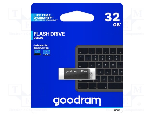 Pendrive; USB 2.0; 32GB; Read: 20MB/s; Write: 5MB/s; Colour: black