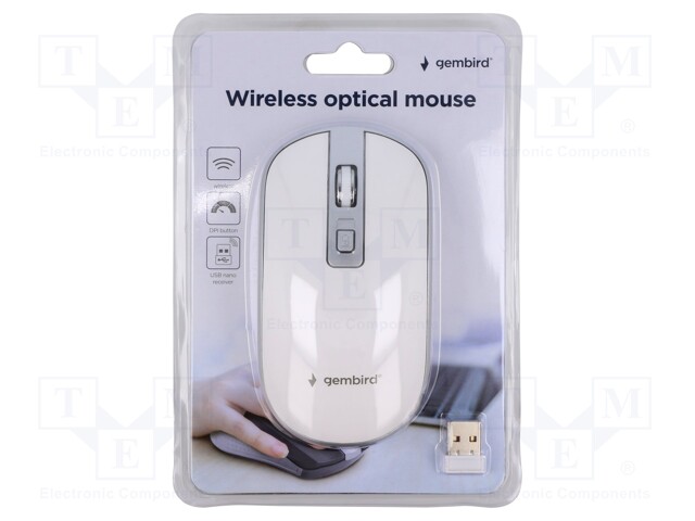 Optical mouse; white,silver; USB A; wireless; No.of butt: 4; 10m