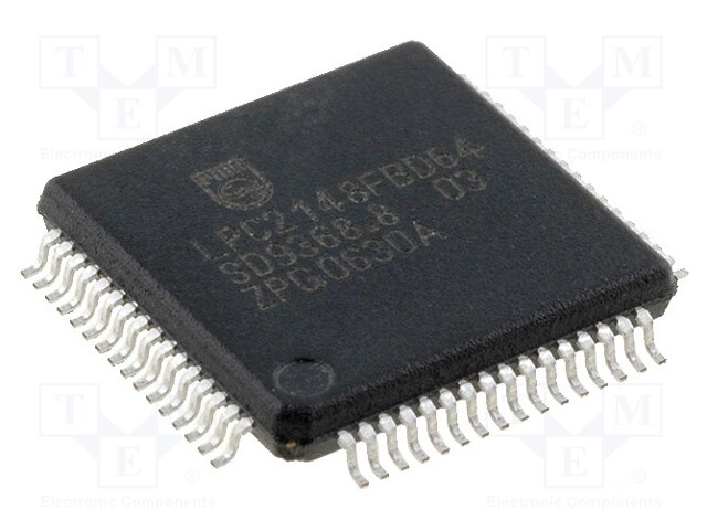 ARM7TDMI microcontroller; Flash: 512kx8bit; SRAM: 40000B; LQFP64
