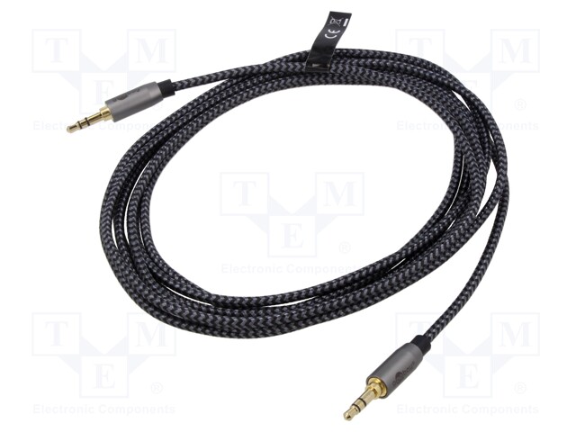 Cable; Jack 3.5mm 3pin plug,both sides; 0.5m; black-gray; PVC
