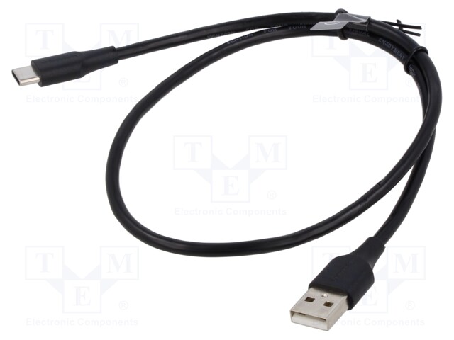Cable; USB 2.0; USB A plug,USB C plug; nickel plated; 0.25m; PVC
