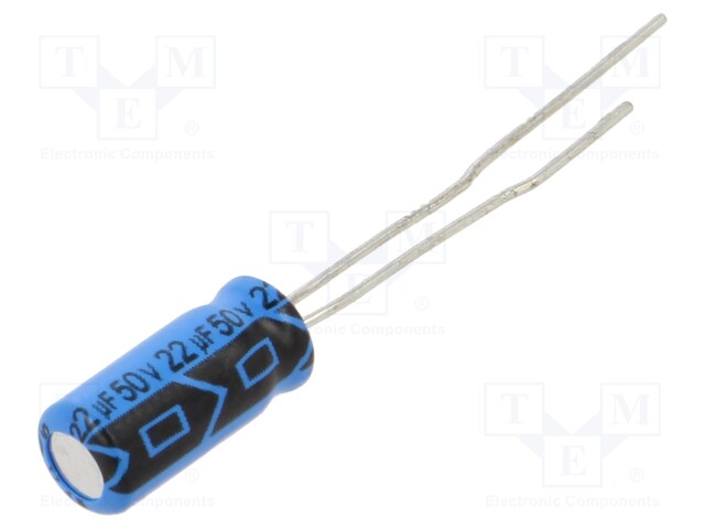 Capacitor: electrolytic; THT; 22uF; 50VDC; Pitch: 2mm; ±20%; 10000h