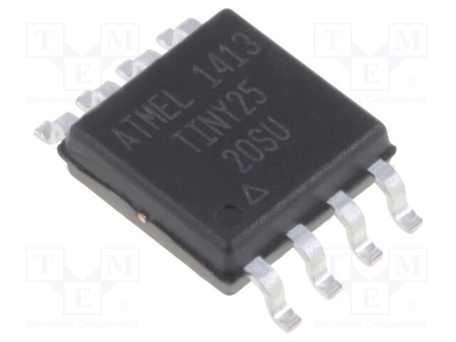 AVR microcontroller; EEPROM: 128B; SRAM: 128B; Flash: 2kB; SO8-W