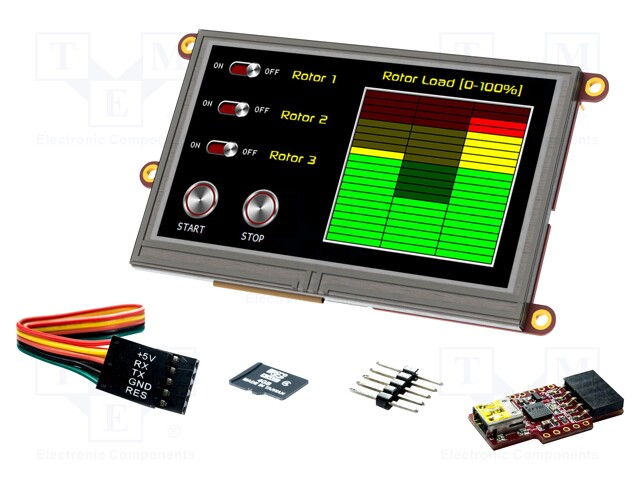 Dev.kit: with display; TFT; 4.3"; 480x272; Display: graphical; 5VDC