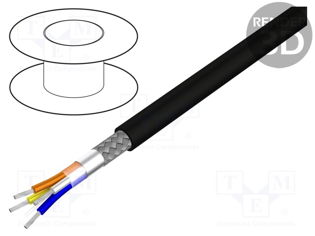 Wire; S/FTP; 5e; stranded; Cu; 4x22AWG; PUR; black; 152m; 7mm