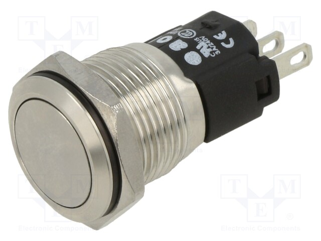 Vandal Resistant Switch, 82 Series, 16 mm, SPDT, Momentary, Flush, Natural
