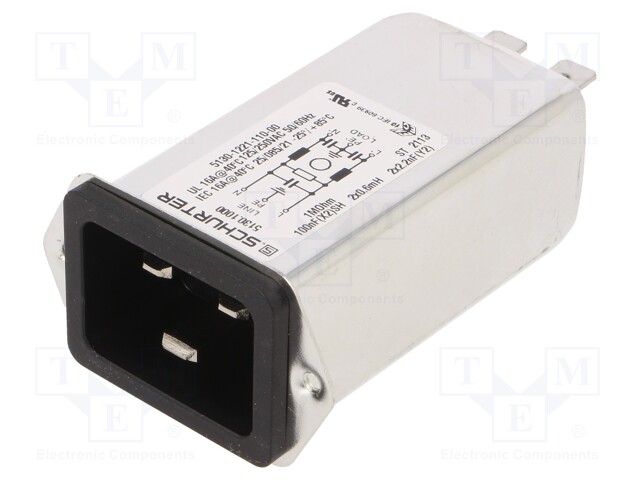 Connector: AC supply; socket; male; 16A; 250VAC; IEC 60320; 0.6mH