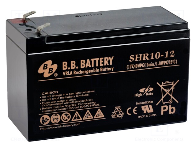 Re-battery: acid-lead; 12V; 10Ah; AGM; maintenance-free; 2.7kg