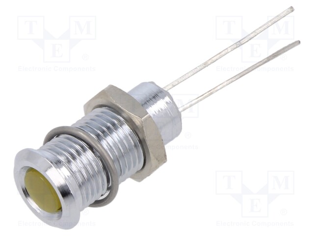 Indicator: LED; flat; yellow; 2.1VDC; Ø8mm; 2pin; metal