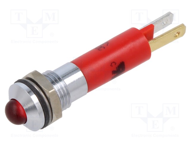 Indicator: LED; prominent; red; 12VDC; 12VAC; Ø8mm; plastic