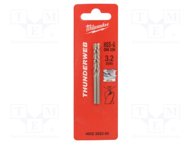 Drill bit; for metal; Ø: 3.2mm; high speed steel grounded HSS-G